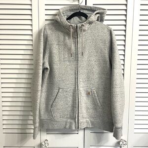 Carhartt Boys Hoodie Full Zip Heather Gray Sweatshirt Jacket Fleece Sz L 12/14